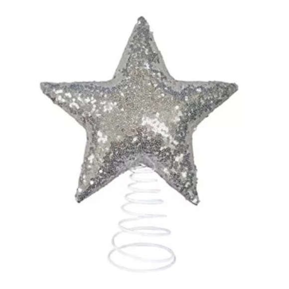 plush silver sequin star Christmas tree topper - Picture 2 of 4
